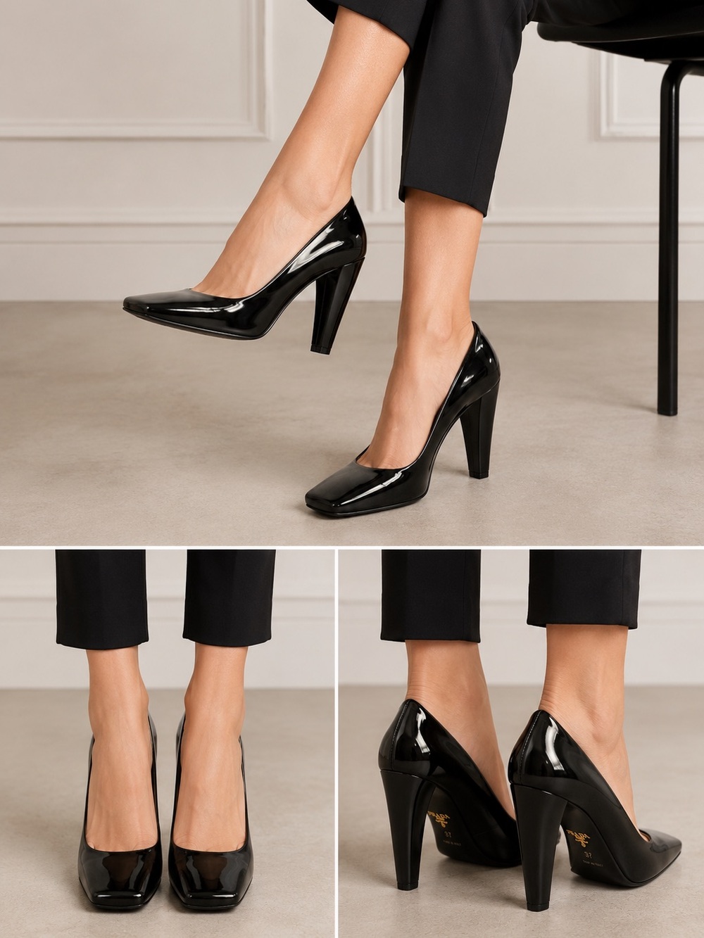 Prada Black Patent Leather Square Toe Pumps